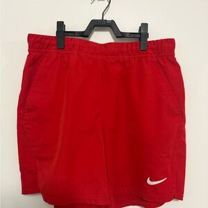 Nike Red Dri-Fit Shorts with White Swoosh Logo